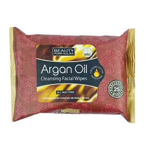 Beauty Formulas Argan Oil Cleansing Facial Wipes for All Skin Types – Deep Cleansing & Refreshing Makeup Removal 25's Wipes